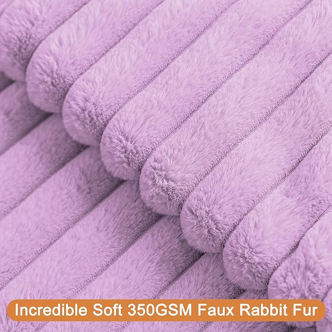 Double-Sided Faux Fur Plush Throw Pillow Covers 22x22 Set of 2 Fuzzy Striped Soft Cozy Pillowcase Luxury Decorative Pillows Square Fluffy Cushion Cover for Couch Bed Living Room,Purple