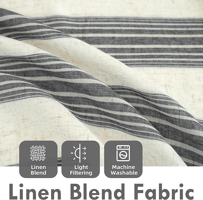 DriftAway Farmhouse Vertical Striped Linen Blend Textured Light Filtering Semi Sheer Curtains for Living Room Bedroom 108 Inches Long Drapes 2 Panels Broad Striped Linen Grey