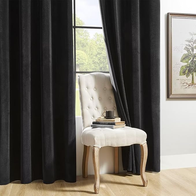 Joydeco Black Velvet Curtains 102 inch Length 2 Panels, Luxury Blackout Rod Pocket Thermal Insulated Window Curtains, Super Soft Room Darkening Drapes for Living Dining Room Bedroom,W52 x L102 inches