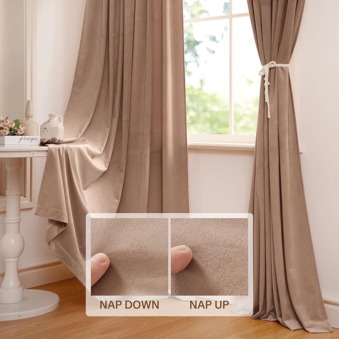 StangH Blush Velvet Curtains 84 inch Length - Room Darkening Privacy Enhancing for Daughters Room/Apartment Thermal Insulated Drapes for Bedroom, Blush Beige, W52 x L84 Inches, 2 Panels