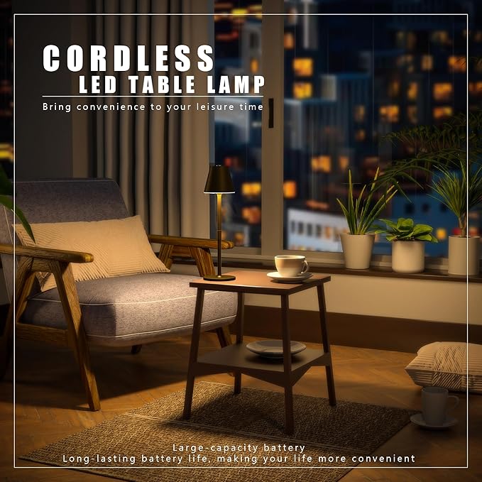 LED CordlessTable Lamp,4000mAh Rechargeable Battery Desk lamp,3 Level Brightness Beside Night Light, Minimalist Design, for Couple Dinner/Coffee Table/Restaurant/Bedroom(Bronze 4PACK)