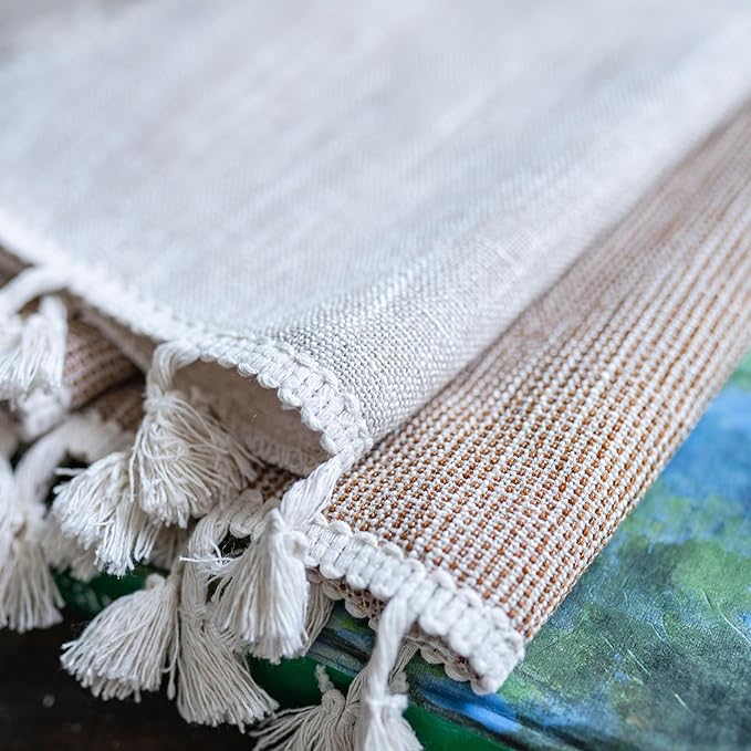 Sutuo Home Boho Curtains for Bedroom Dining Room, Light Filtering Brown Farmhouse Shabby Chic Tassels Window Treatment Bohemian Embroidery Drape, Rod Pocket 1 Panel 52" W x 84" L, Coffee Linen