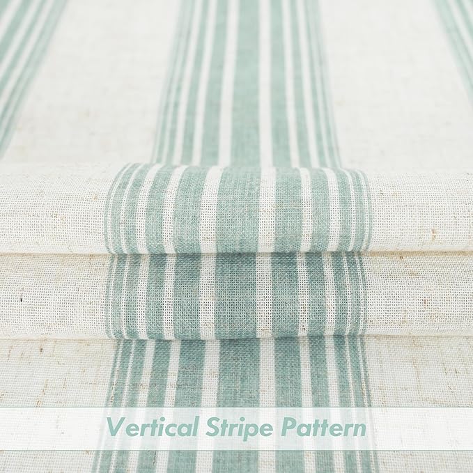 DriftAway Farmhouse Vertical Striped Linen Blend Textured Light Filtering Semi Sheer Curtains for Living Room Bedroom 84 Inches Long Drapes 2 Panels Broad Striped Green