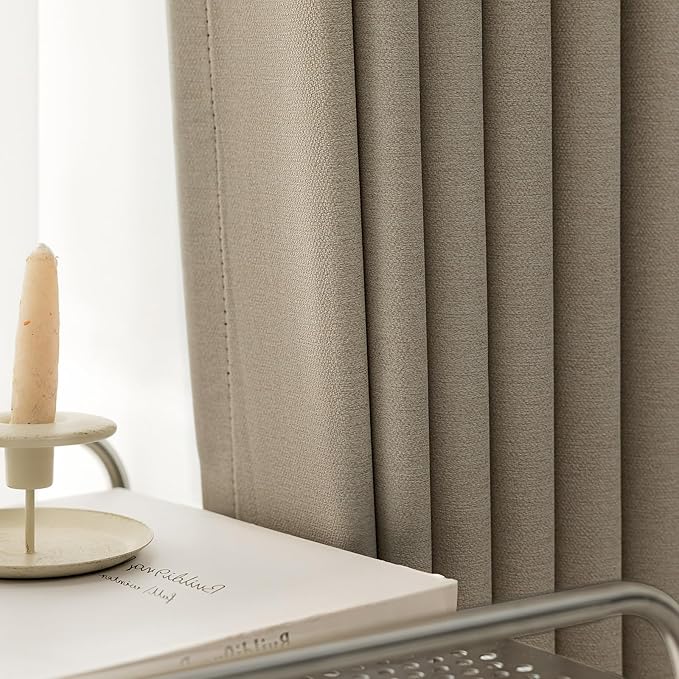 100% Blackout Curtains 108 inch Length 2 Panels for Living Room, Linen-Look Textured Room Darkening Thermal Insulated Noise Reduction Farmhouse Drapes for Bedroom (W52xL108, Taupe)