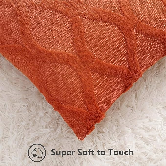decorUhome Spring Throw Pillow Covers 20x20 Inch Set of 2, Soft Plush Faux Fur Wool Rust Couch Pillow Covers, Decorative Neutral Pillow Cases for Bed Sofa Living Room Home Decor