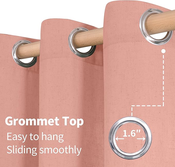 YoungsTex Dusty Rose Pink Linen Curtains for Living Room 84 Inch Length 2 Panels, Blush Peach Semi Sheer Drapes with Grommet Light Filtering Window Treatments for Bedroom, 52 X 84 Inch