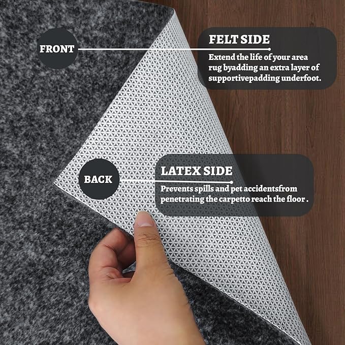 100% Waterproof Rug pad, 7x10 ft Area Rug Non-Slip Rug Pads, 1/4" Thick Carpet Pads for All Floors and finishes, Felt pad for Hardwood Floors, Keep Carpets in Place Soft and Secure