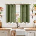 YoungsTex Olive Linen Curtains 40 Inch Length for Kitchen Window, Dark Green Short Light Filtering Drapes Semi Sheer with Bronze Grommet for Bathroom Windows, 2 Panels, 42 X 40 Inch
