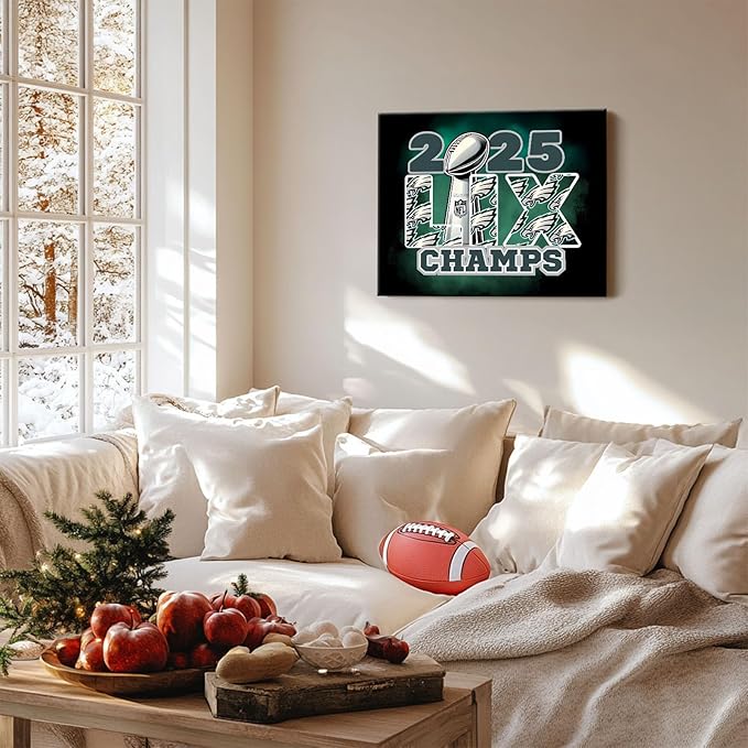 B.B.F MAKE 2025 Super Canvas Bowl Wall Art Champions Eagles Poster Print Philadelphia Oil Painting Canvas Wall Decor Sports Stars Picture Modern Bedroom Living Room Home Decoration, Framed 8x10inch