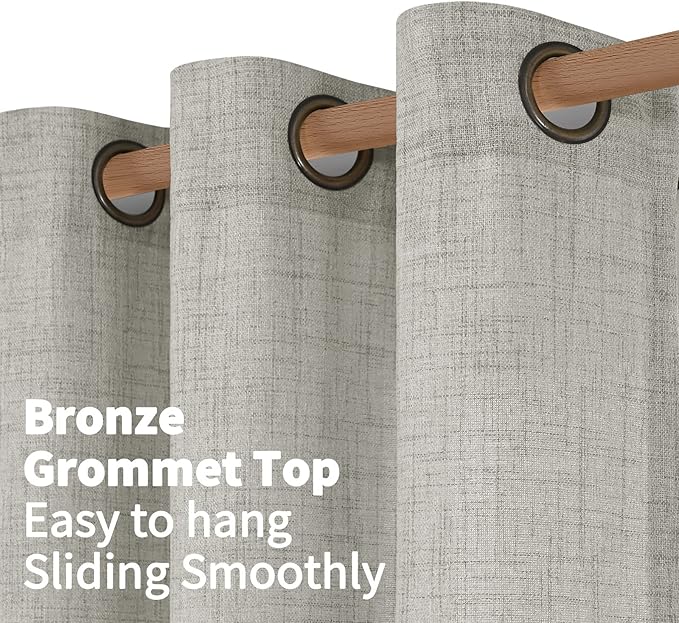 YoungsTex Linen Curtains 72 Inch Length Light Grey Textured Window Drapes with Bronze Grommet Light Filtering for Bedroom Living Room Office, 2 Panels, 42 X 72 Inch