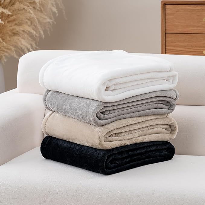 Luxury Fleece Warm Blanket, Soft Lightweight Velvety Plush Blanket for Sofa and Bed, Cozy Comfy for All Seasons(True White, 108×90 Inches)