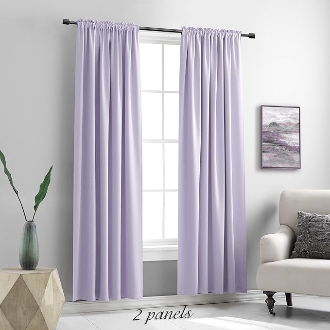 DONREN Room Darkening Window Curtain Panels for Bedroom - Rod Pocket Blackout Solid Curtains for Dining Room(Light Purple,52 W x 90 L 2 Panels)