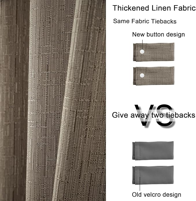 Jacquard Linen Curtains 72 inch Length 2 Panels Thick Faux Linen Blended Window Drapes Burlap Textured Curtains with Grommet for Living Room Bedroom Farmhouse (52x72 Dark Coffee) Natural