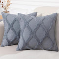 decorUhome Spring Throw Pillow Covers 16x16 Inch Set of 2, Soft Plush Faux Fur Wool Blue Grey Couch Pillow Covers, Decorative Neutral Pillow Cases for Bed Sofa Living Room Home Decor
