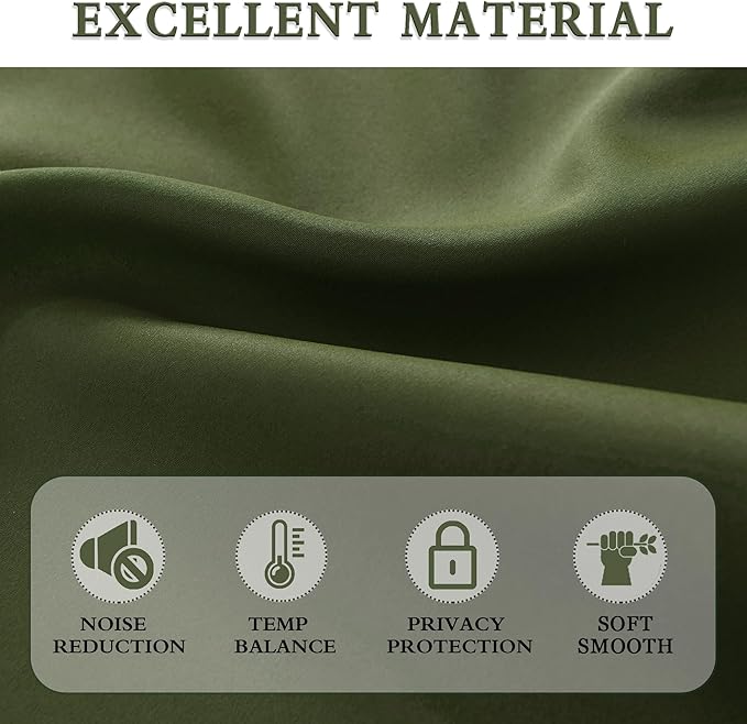 DONREN Dark Olive Green Blackout Curtains for Classical Dining Room Kitchen Bathroom Deco - Loden Room Darkening Thermal Insulated Window Curtain Panels for Bedroom,Set of 2 Panels,W 52 x L 63