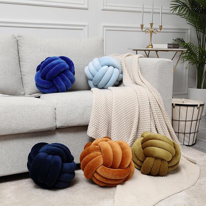 Petrella Knot Pillows Ball Round Throw Pillows Home Decor Cushion Decorative Aesthetic Throw Pillows，Navy 8inch