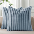Pallene Faux Fur Plush Throw Pillow Covers 20x20 Set of 2, Luxury Soft Fluffy Striped Decorative Pillow Covers for Sofa, Couch, Living Room, Blue Grey