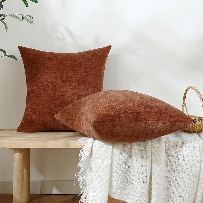 Jeneoo Terracotta Decorative Throw Pillow Covers Soft Chenille Comfy Square Couch Cushion Cases for Living Room Sofa Decor (Set of 2, 14 x 14 Inches)