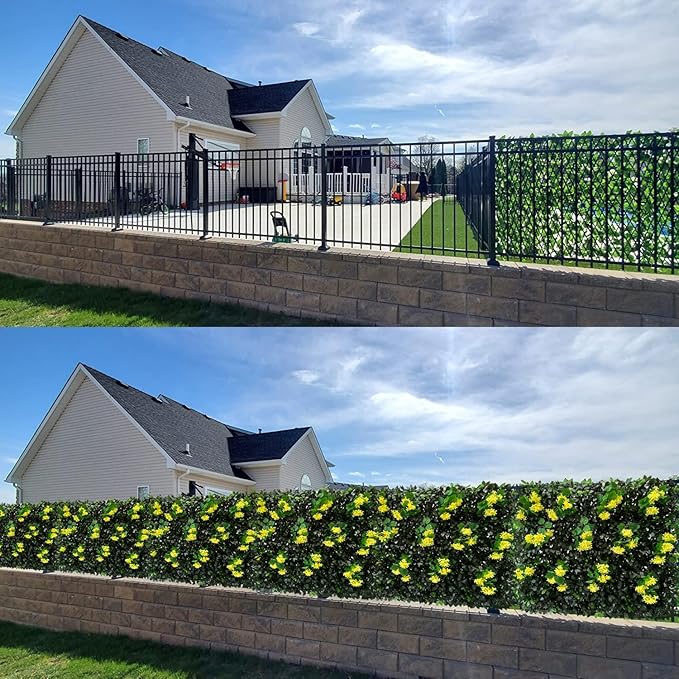 GLANT Expandable Fence Privacy Screen for Balcony Patio Outdoor,Decorative Faux Ivy Fencing Panel,Artificial Hedges (Single Sided Leaves) (1, Branches -Yellow Muxiang)