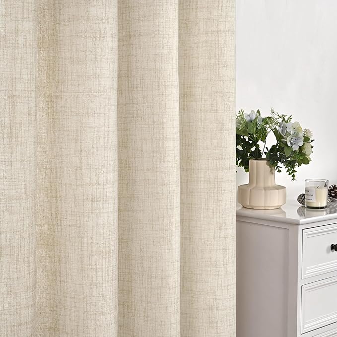 YoungsTex Linen Curtains 102 Inch Length for Living Room, Light Filtering Semi Sheer Window Treatments with Bronze Grommet for Bedroom Farmhouse, 52 x 102 Inch, 2 Panels