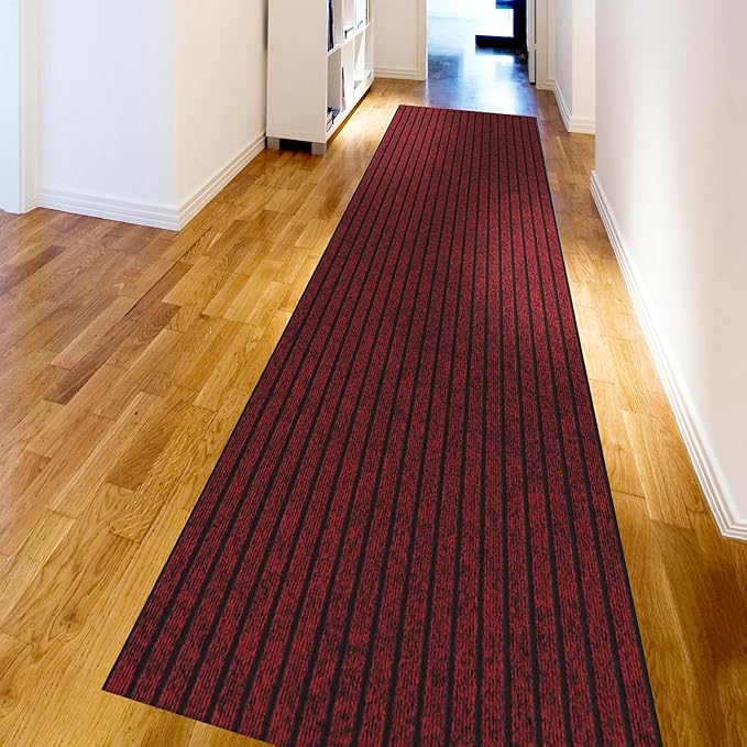 Ottomanson 2' x 12' Hallway Runner with Scraper Pile - Extra Durable Non-Slip Rug Mat for Indoor & Outdoor Use - Ideal for Kitchen, Entryway, Patio & Garage - High-Traffic Carpet, Red