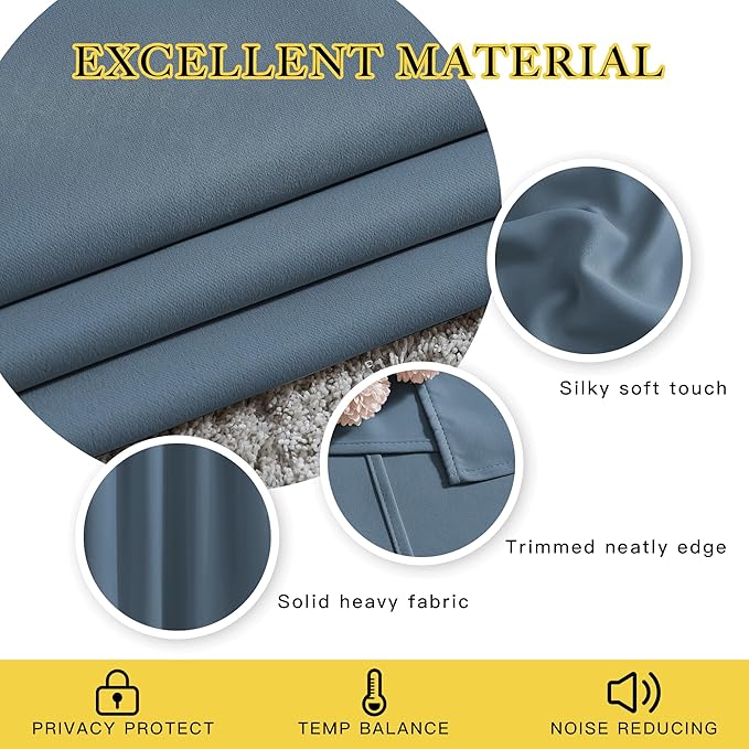 NICETOWN Smoky Blue Short Curtains 36 inches Long, Grommet Kitchen Window Curtains Thermal Short Drapes Room Darkening for Cafe, 2 Panels, W52 x L36