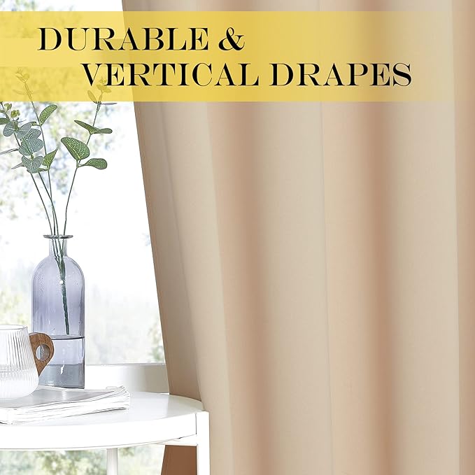 NICETOWN Bedroom Blackout Curtain and Drape - Window Treatment Thermal Insulated Solid Grommet Blackout Drapery for Bedroom (Biscotti Beige, 1 Panel, 52 by 54 inches)