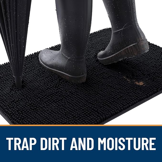 OLANLY Dog Door Mat for Muddy Paws 47x24, Absorbs Moisture and Dirt, Absorbent Non-Slip Washable Doormat, Quick Dry Chenille Mud Mat for Dogs, Entry Indoor Entryway Carpet for Inside Floor, Black