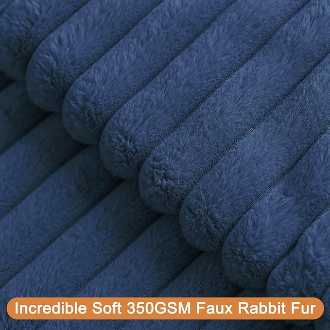 Double-Sided Faux Fur Plush Throw Pillow Covers 18x18 Set of 2 Fuzzy Striped Soft Cozy Pillowcase Luxury Decorative Pillows Square Fluffy Cushion Cover for Couch Sofa Bed,Navy Blue