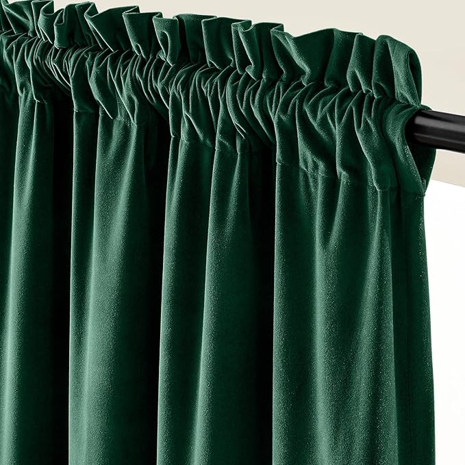 Lazzzy Velvet Blackout Curtains Thermal Insulated Room Window Drapes Super Soft Luxury Curtains for Living Room Bedroom Rod Pocket 2 Panels, Emerald Green, 52" W x 90" L