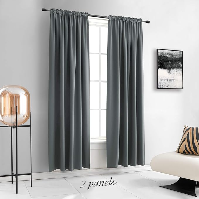 DONREN 96 Inches Long Room Darkening Curtain Draperies for Living Room - Blackout Solid Rod Pocket Curtains for Dining Room(2 Panels,Medium Grey)