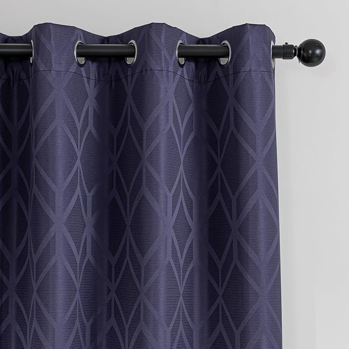 Amazon Basics Jacquard 2-Piece 100% Blackout Curtains, Living Room and Bedroom Drapes, Thermal Insulated Window Treatment, 42"x84", Dark Blue