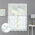 Tollpiz Teal Blue Leaf Sheer Tier Curtains Leaves Embroidered Kitchen Short Curtain Rod Pocket Voile Bathroom Curtains for Cafe, 30 x 24 inches Long, Set of 2 Panels
