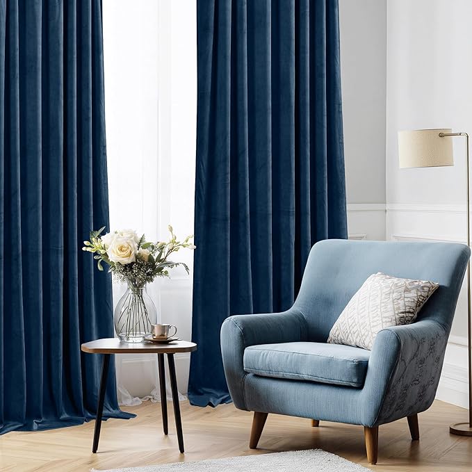 StangH Navy Blue Curtains - Thick Soft Velvet Light Blocking Curtains 96 inches for Living Room, Elegant Decor Window Treatment Set for Villa/Farmhouse, W52 x L96, 2 Panels