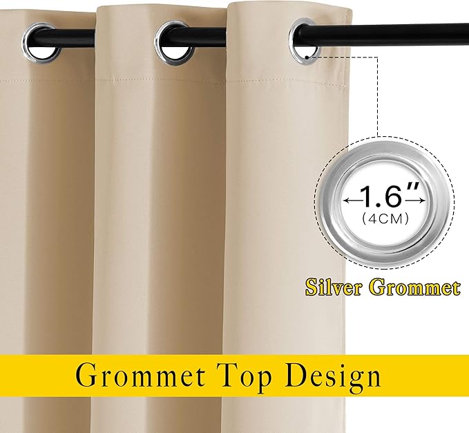 NICETOWN Beige Room Darkening Curtains Blackout 30 inch Curtains for Kitchen, Grommet Solid Window Treatments Sound Reducing for Bedroom, 2 Panels, W37 x L30, 2 Panels