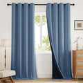 100% Blackout Curtains 96 inch Length 2 Panels for Living Room, Linen-Look Textured Room Darkening Thermal Insulated Soundproof Farmhouse Drapes for Bedroom (W52xL96, Blue)