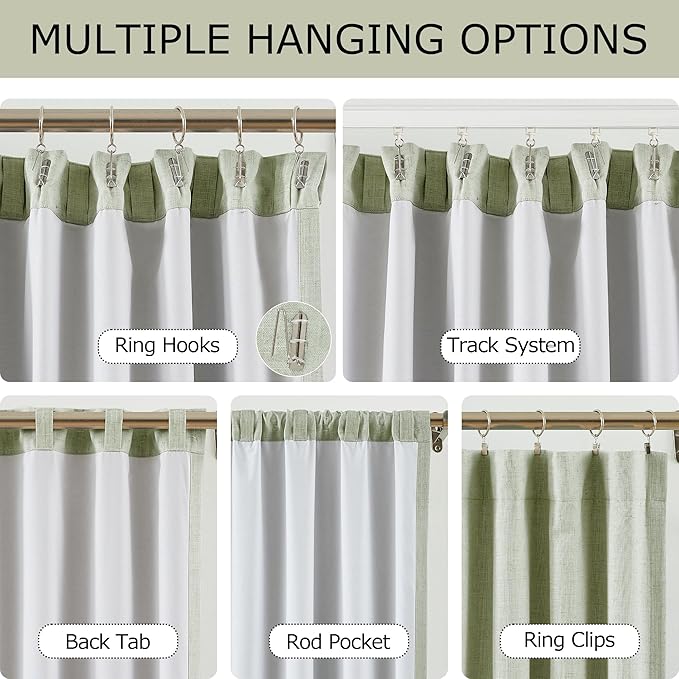 Vision Home Green Linen Full Blackout Curtains 84 inch Length for Bedroom Living Room Darkening Soundproof Window Panels Thermal Insulated Rod Pocket Back Tab Farmhouse Drapes 56" Wx84 Lx2
