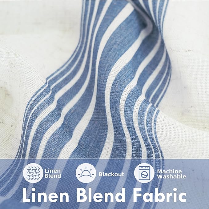 DriftAway Farmhouse Vertical Striped Linen Blend Textured Light Filtering Semi Sheer Curtains for Living Room Bedroom 96 Inches Long Drapes 2 Panels Broad Striped Jean Navy