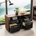 4 Drawer File Cabinet, Wood Filing Cabinet for Home Office with Lock, Power Strip, Storage Shelves, Home Office Lateral File Storage Fits Legal/Letter Size, Black Walnut