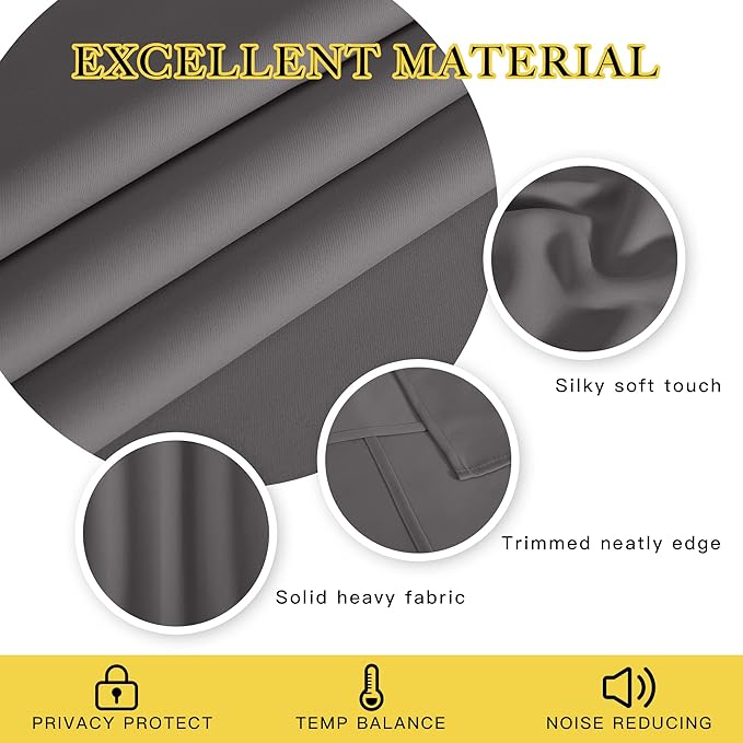 NICETOWN Grey Blackout 102 inch Curtain for Living Room, Grommet Thermal Curtains & Drapes Room Darkening Sound Dampening Window Treatment for Bedroom, 1 Panel, W52 x L102