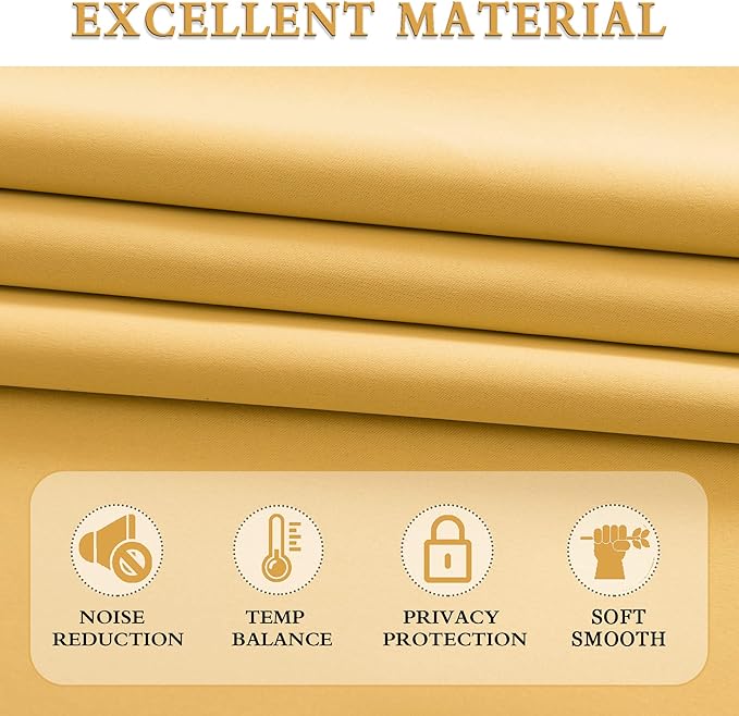 DONREN Gold Yellow Curtains Drapes for Bedroom - Thermal Insulated Room Darkening Rod Pocket Curtain Panels (42 W x 63 L,2 Panels)