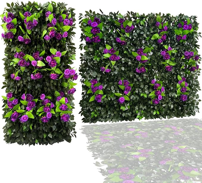 Sumery Expandable Fence Privacy Screen for Balcony Patio Outdoor,Decorative Faux Ivy Fencing Panel,Artificial Hedges (Single Sided Leaves) (2, Branches -Purple Rose)