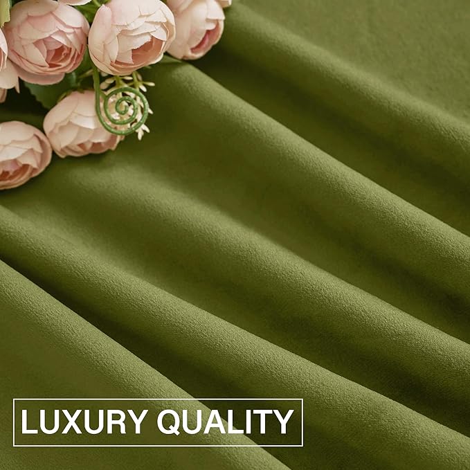 StangH Olive Green Curtains for Bedroom, Rod Pocket Room Darkening Window Drapes Christmas Holiday Home Decoration for Party Backdrop/Living Room, W52 x L90, 2 Panels