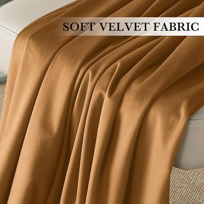 RYB HOME Luxurious Bronze Velvet Curtain Panels for Living Room Bedroom, Heavy Duty Thermal Insulated Back Tab Floor-Length Velvet Drapes for Vintage Decor, 52" W x L84 L, 2 Panels Set