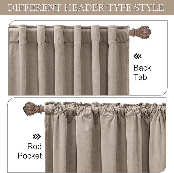 RYB Home Camel Beige Velvet Room Divider, Soft Durable Drapes Room Darkening Privacy Window Treatment Back Tab Farmhouse Decor for Apartment Sliding Glass Door, W62 x L84 inches, Set of 2