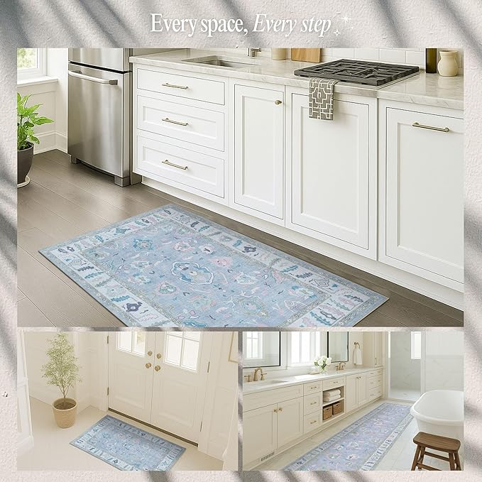 Fame Rugs Lavender Modern Oushak Rug 2'6"x13, Vintage Turkish Colorful Oriental Antique Inspired Long Runner Rugs, Luxury Living Room Bedroom (386PBL, 2'6" x 13')