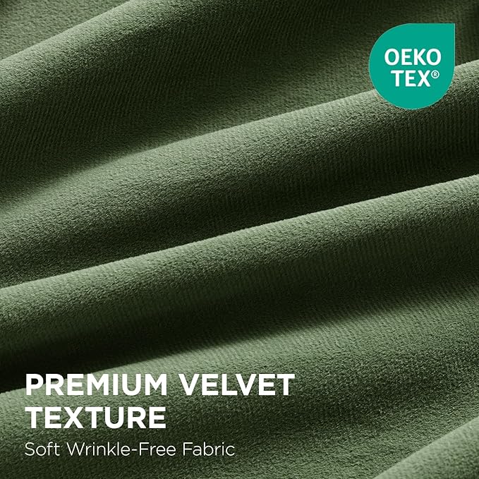 Joydeco Olive Green 100% Blackout Curtains 96 Inch 2 Panels, Luxury Thermal Green Velvet Curtains for Bedroom Living Room, Soundproof Blackout Window Drapes, Rod Pocket & Back Tab (52W x 96L)