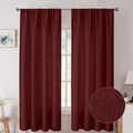 Tollpiz Short Linen Curtains Living Room Rod Pocket Semi Sheer Curtain Burlap Light Filtering Thick Linen Drapes for Bedroom, 54 x 54 inches Long, Burgundy Red, Set of 2 Panels