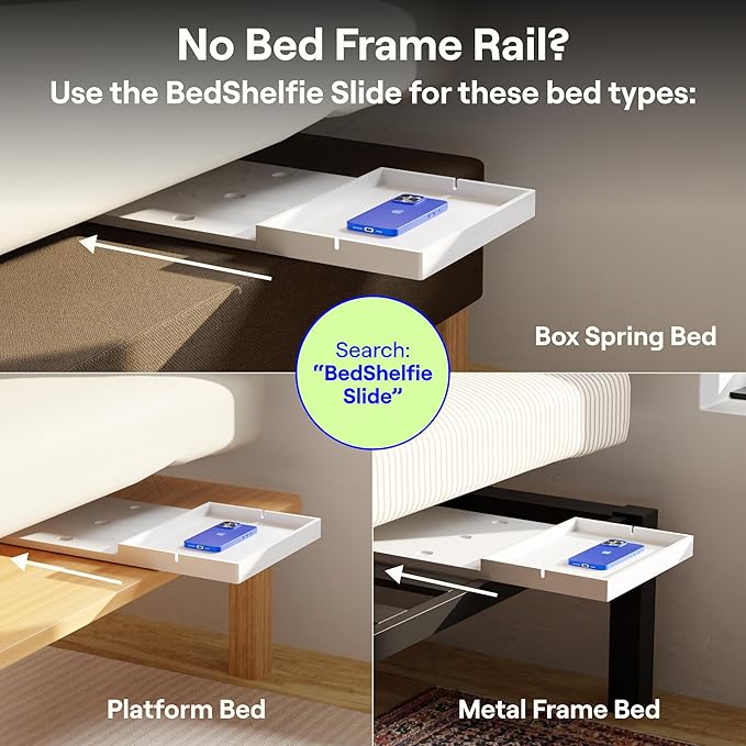 BedShelfie Wood Bedside Shelf for Bunk Bed & Top Bunk, College Dorm Room Essentials, Loft Nightstand, Floating Bed Side Table Tray Storage, Dorm Room Decor by Smallish - (Flexfit Bamboo Model, Black)