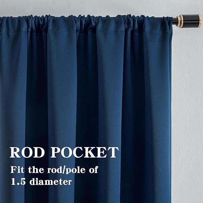 Blackout Curtains 108 Inch Length 2 Panels Set, Black Out Curtains for Bedroom 108 Inch Long, Rod Pocket Energy Saving Room Darkening Drapes for Living Room Window Navy Blue(W52 x L108)